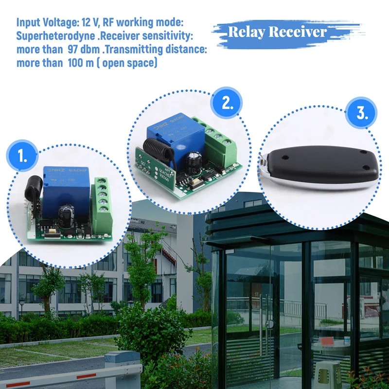 DC 12V Single Channel Relay Module Universal Wireless Switch RF Relay Receiver + 2 CH Remote Controller-ABVM