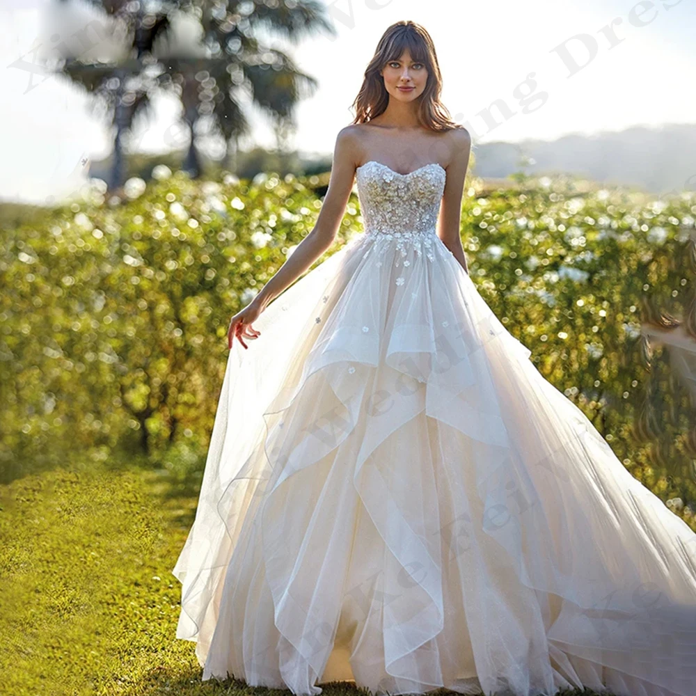 2024 Gorgeous And Sexy Wedding Dresses Sleeveless Off Shoulder Princess Tulle Bridal Gowns Ruffle Edge Lace Applique свадебное