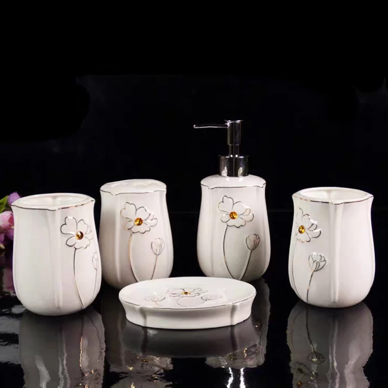 Bathroom set 5pieces ceramic bathroom set lotion bottle toothbrush cup shukoubei soap dish