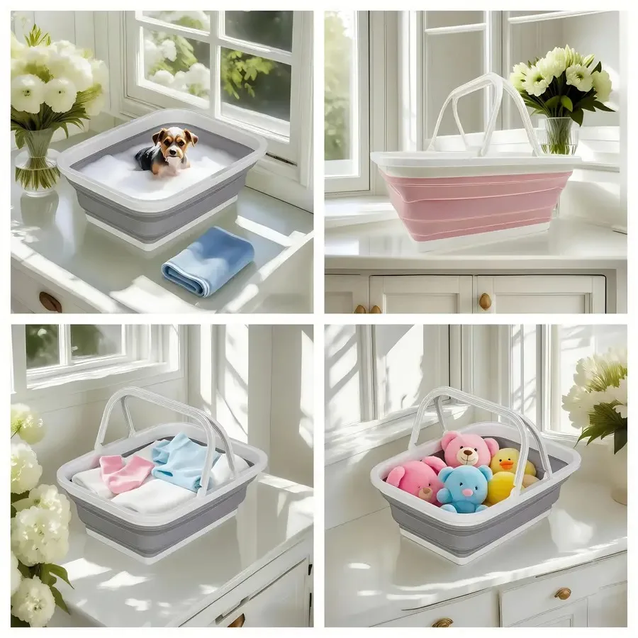 

A Versatile Collapsible Basin Basket Suitable for Bathing Pets Mopping Laundry Foot Soaking And Storage Featuring a Spacious Sq