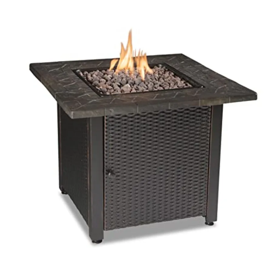 

30 Gas Outdoor Fire Pit Table with Resin Mantel for Patio and Garden Use Modern Design with Efficient Heating and Easy Assembly