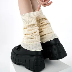 1 Paar JK Lolita Beinwärmer Damen Herbst Winter Gestrickte Fußabdeckung Lange Socken Weiß Y2K Punk Gothic Häkeln Socken Stiefelmanschetten