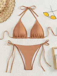 ZTVitality-Conjunto de Biquíni Bandagem Brilhante para Mulheres, Roupa de Banho Feminina, Sexy Halter Beachwear, Biquíni Brasileiro, Natação, 2022