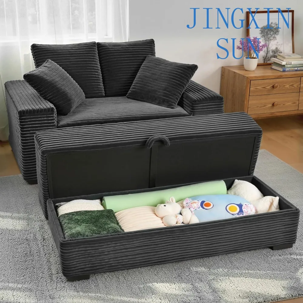 Indoor Chaise Lounge with Storage Ottoman - 60