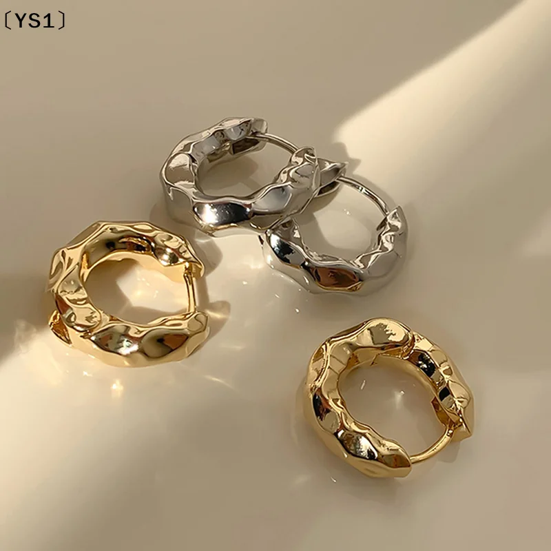 〔YS1〕Vintage Cold Color Thick Metal Exaggeration Hoops Earrings Irregular Wave Concise Geometry Hoop Earrings For Women Girl