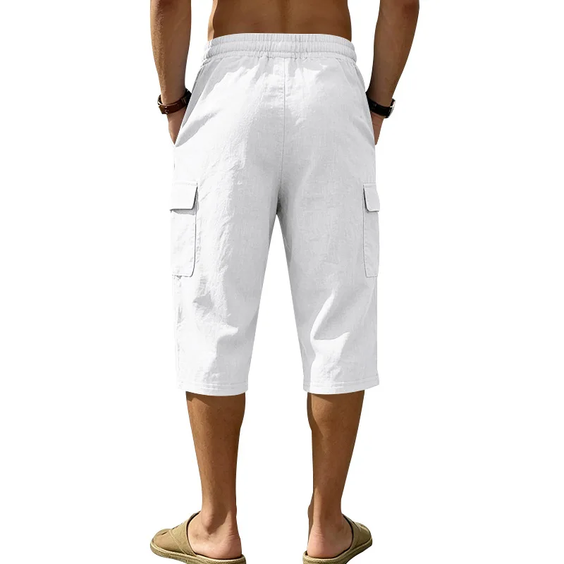 Europäische und amerikanische Sommer-Shorts aus Leinen für Herren, lässig, Outdoor, Arbeitskleidung, Pendler, Sport, Multi-Pocket, 7/8-Länge – Detail 5