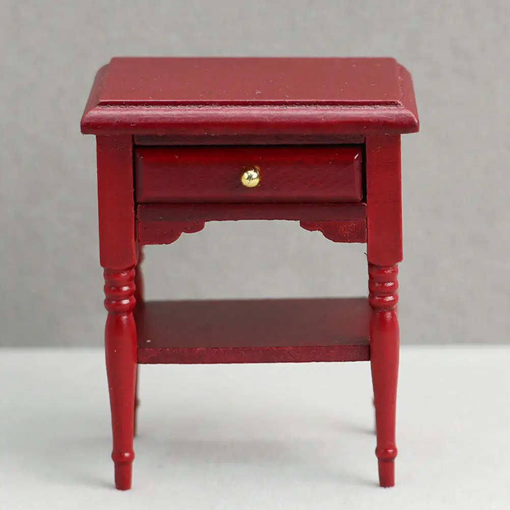 

Mini Night Table Wood Material Exquisite Workmanship Mini House Furnishing Romantic Atmosphere Decorative Accessory Lifelike