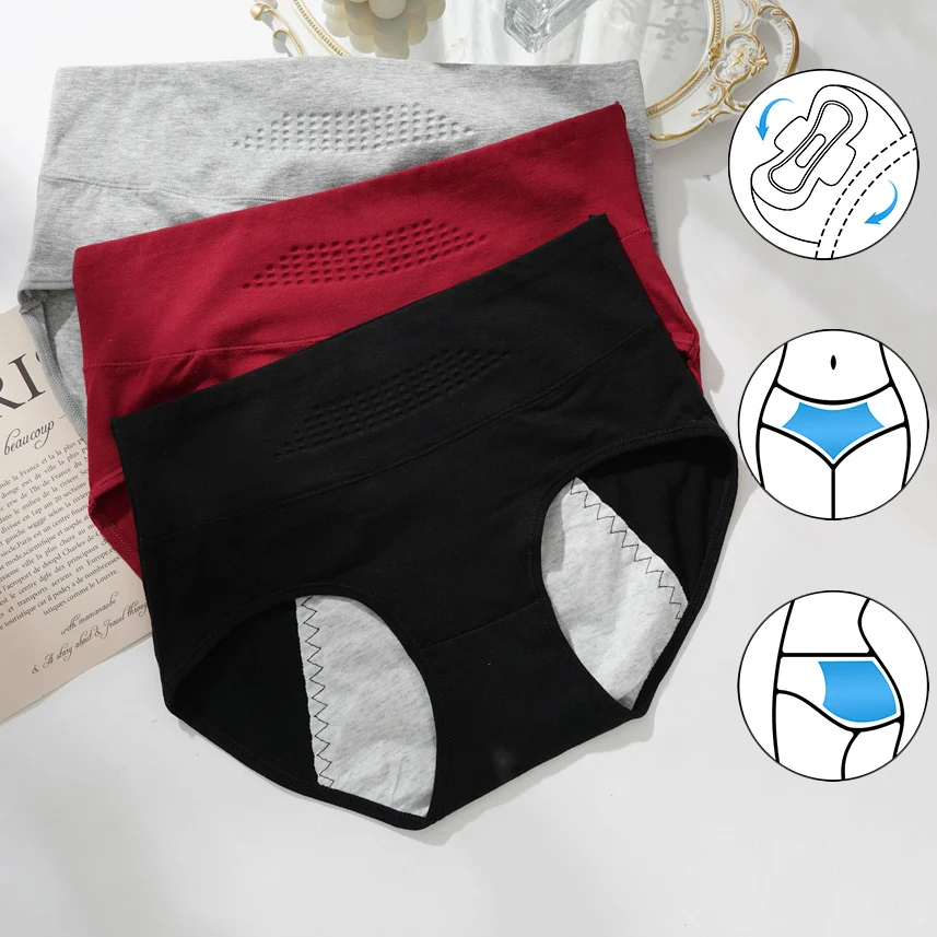 L-2XL Frauen Baumwolle Physiologische Slips Menstruation Underpanties Hohe Taille Große Größe Menstruation Anti-leckage Sanitär