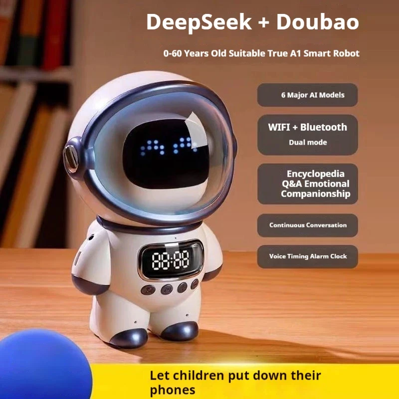 2026 New AI Smart Voice Chat Robot Bluetooth Speaker Digital Alarm Clock Sleep Aid Night Light Kids Home Companion Festival Gift