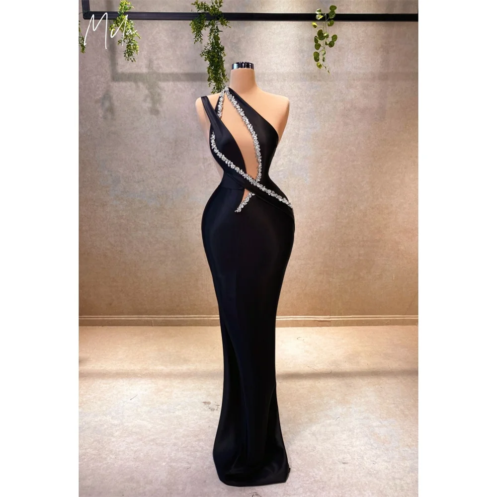 

Mila Black One Shoulder Prom Dress Sleeveless Satin Customized Luxurious Women Evening Dresses Sexy Mermaid vestidos de fiesta