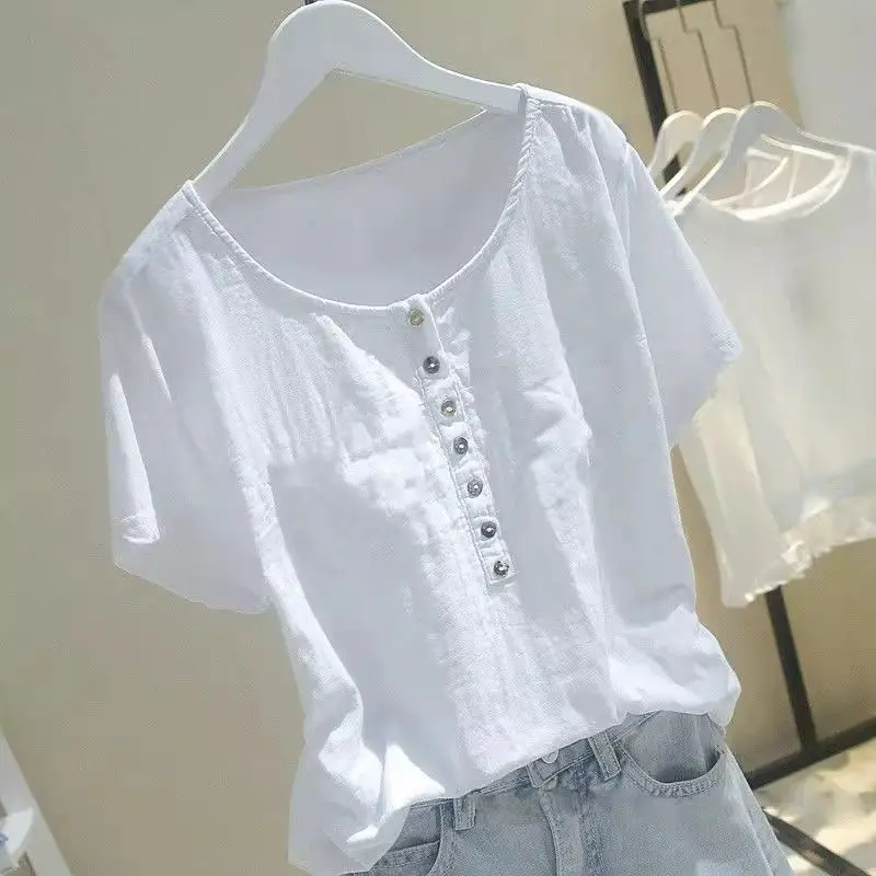 

Womens Cotton Linen Shirt Buttons Top