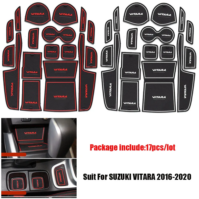 Car Anti-Slip Gate Slot Cup Mats for SUZUKI VITARA 2016-2020 Accessories Non-Slip Mat Car Sticker Interior Door Pad 17pcs