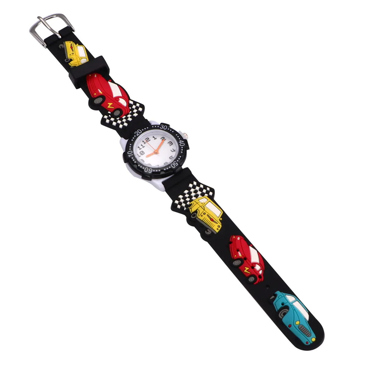 Cartoon Car Pattern Kids Watch 3D Design Comfortable Waterproof Children Wristwatch Black Suitable for Boys Girls