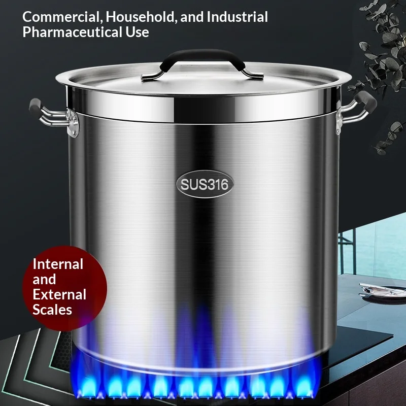 316 stainless steel soup bucket with lid, large capacity thickened double bottom bucket, induction cooker, extra large stew pot