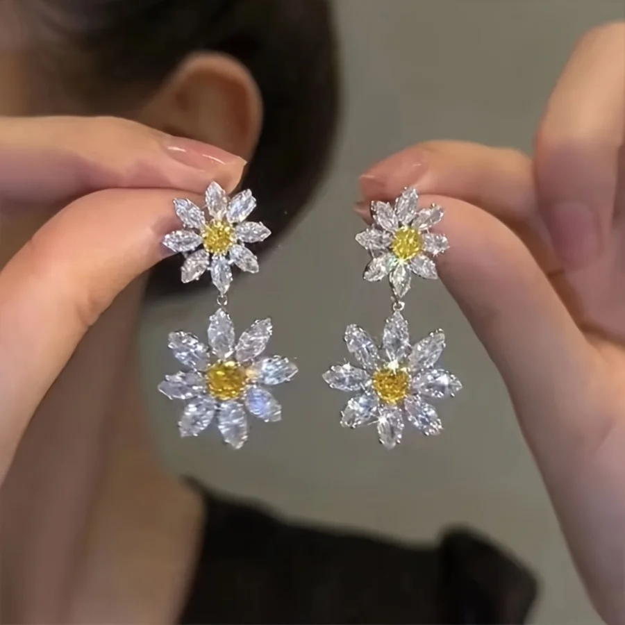 

Суперблестящие серьги-гвоздики в форме цветка, модные изысканные украшения для свиданий, высококачественные женские серьги