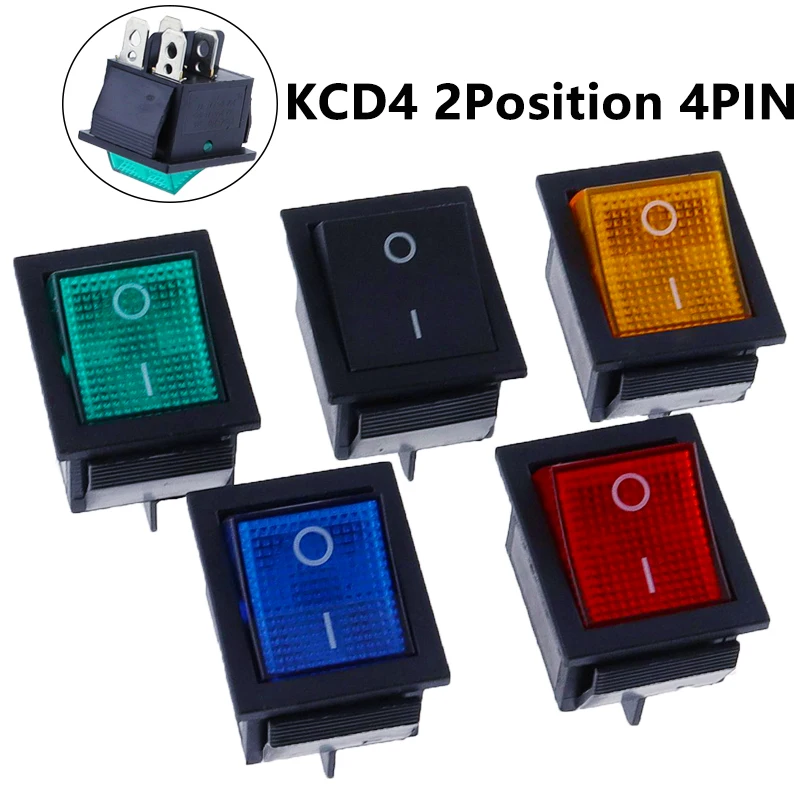

KCD4 Latching Rocker Switch Power Switch ON-OFF 2 Position I/O 4 Pins Electrical equipment with Light 16A 250VAC 20A 125VAC