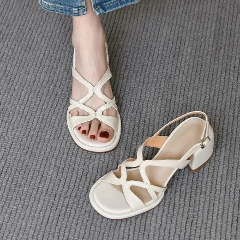 

Fashionable Korean-style Round-toed Open-toe Sandals for Women with Back Straps, 2025 New Summer Roman High-heeled Women's Shoes