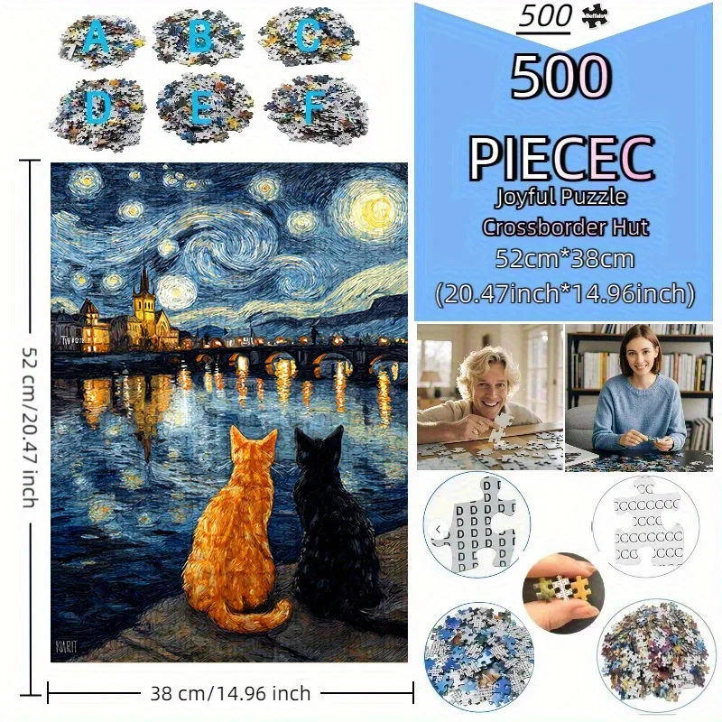 500-1000pcs of thick and scratch-resistant paper jigsaw puzzleTwo cats an orange cat and black (336)Large puzzle game, adult i