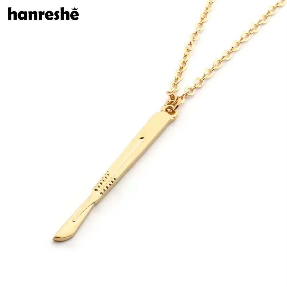 Hanreshe Gold Color Scalpel Pendant Necklace Simple Link Chain Medical Jewelry Accessories Classic Gift for Nurse Doctor Choker