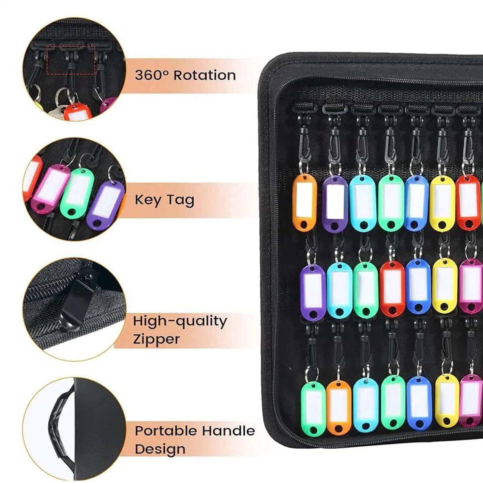 Zippered Key Organizer Fireproof Key Storage Case 54 Position Key Binder With Handle For Banker Hotel Executive Landlord ﻿