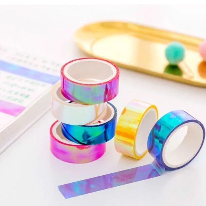 Scrapbook Rainbow Holographic Colored Masking Tape Waterproof for Arts DIY Office Supplies Translucent Labelling Decorative