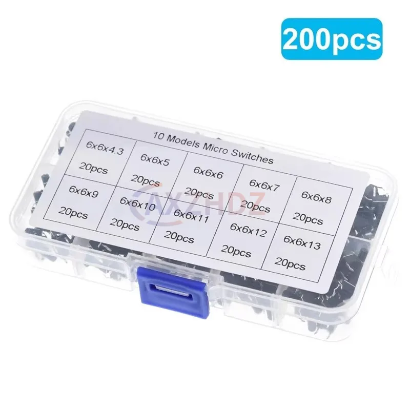 10 моделей 6*6 Высота: 4,3 5 ~ 13 мм Тактовый переключатель Комплект тактильных кнопочных переключателей DIP 4P микропереключатель 6x6x5 Ключевой переключатель для Arduino