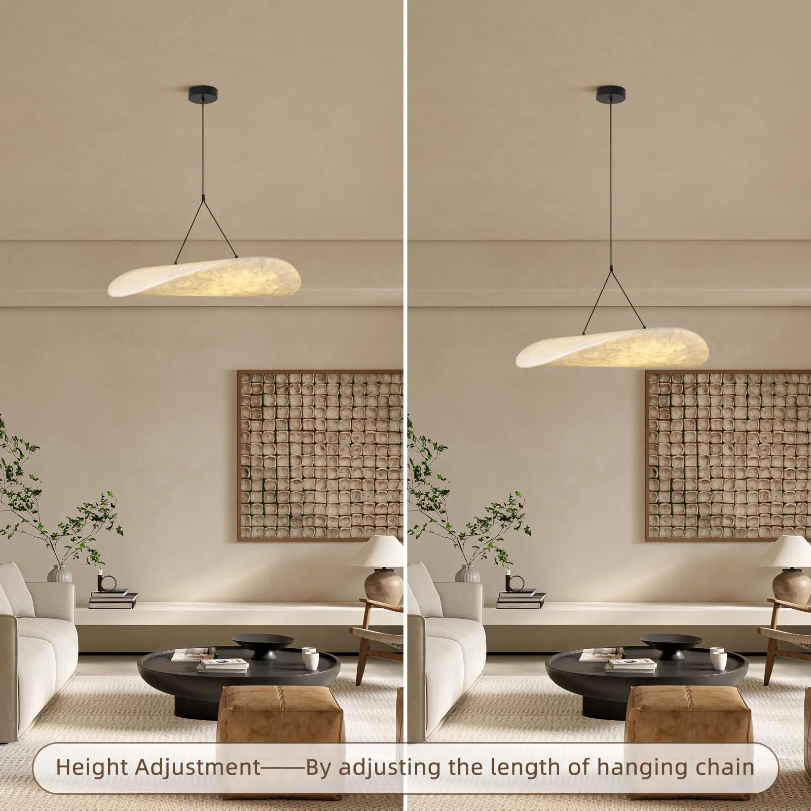 Silk Pendant Light - Adjustable Height Modern in Wabi-Sabi Aesthetics Cloud Design for Dining Room, Study