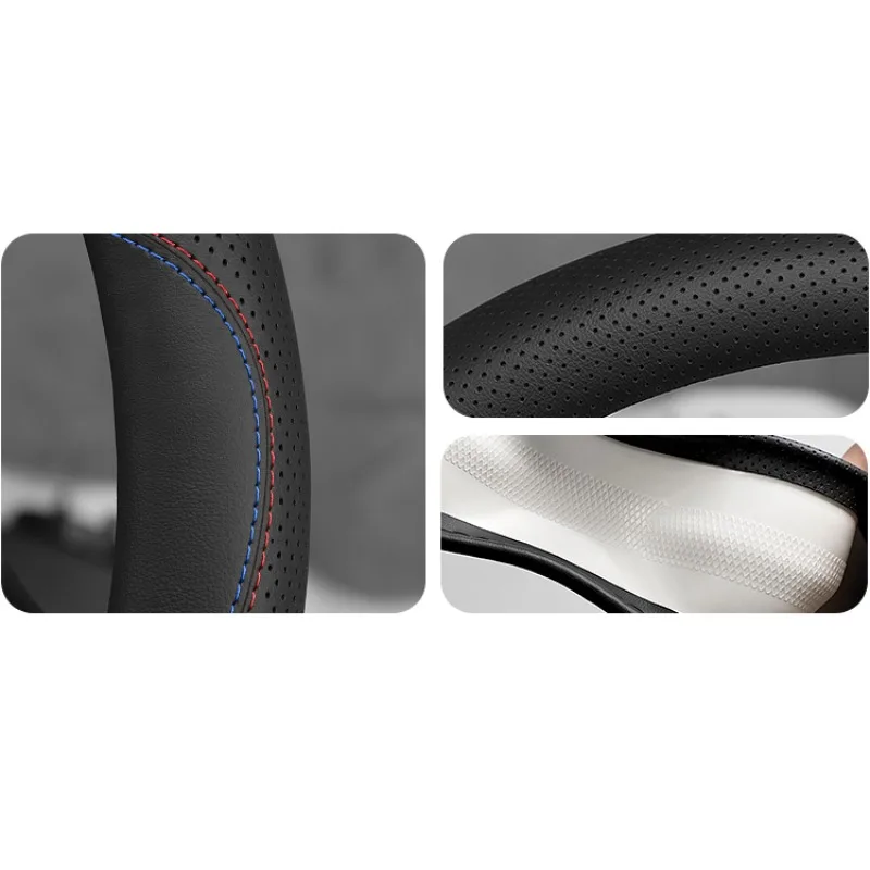 For Ford Edge L plus 2021-2025 Nappa Leather Steering Wheel Cover Non-Slip Four Season Universal Car Interior Modified Accessory