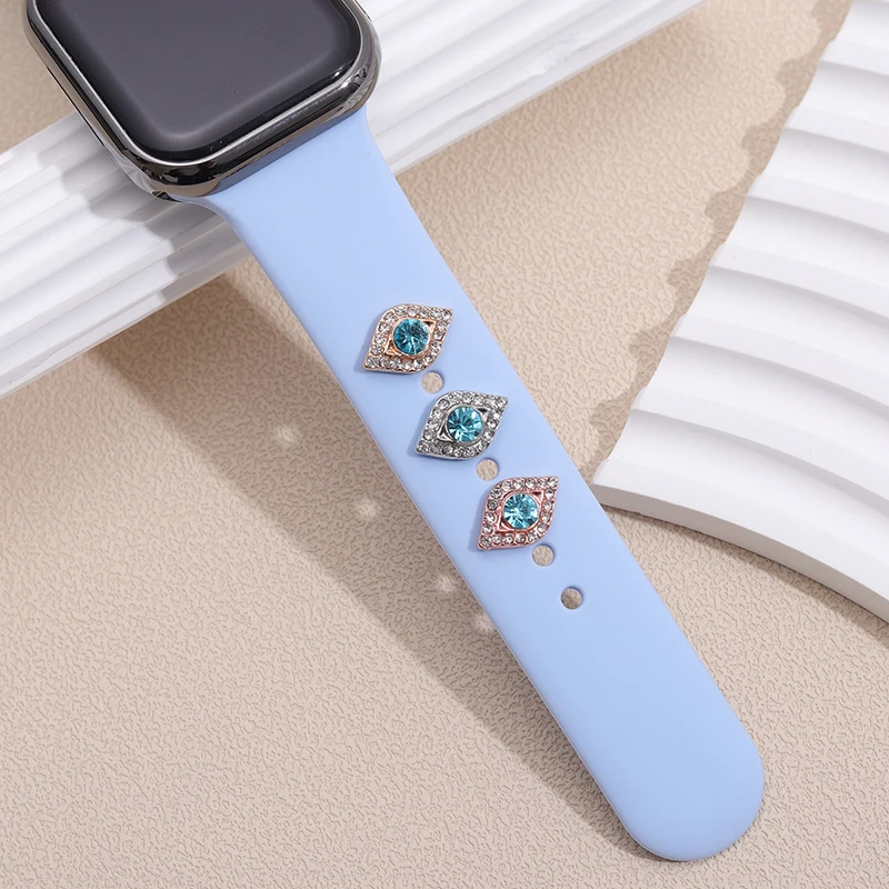 Demon Eye Decorative Charms for Iwatch Watchband Cute Shiny Blue Zircon Jewelry Accessories Charm for Apple Watch Silicone Strap