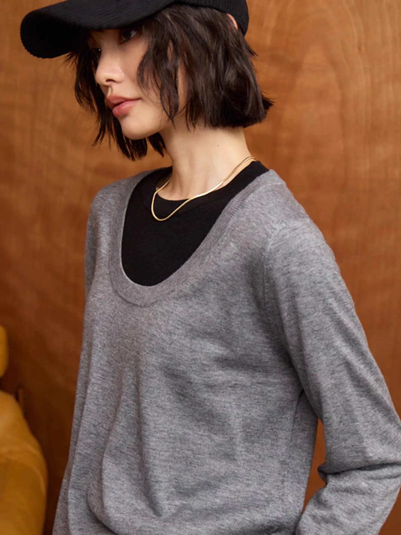 

Hua Ji Yan Small U Soft Comfortable Wool Blend Knitwear U Ne Base Layer irt Inner Wear mat Sle Early Autumn Top