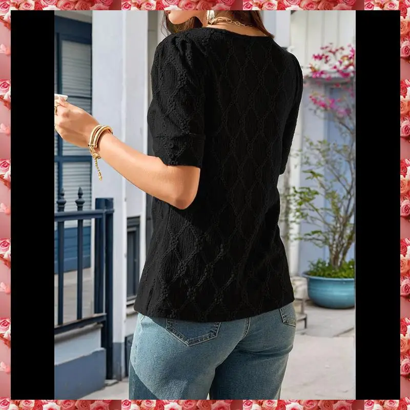 Damen-Oberteile, elegant, lässig, niedlich, hohl, bestickt, Blusen, Kurzarm-Shirts, Sommer-Outfits, trendig 2025,