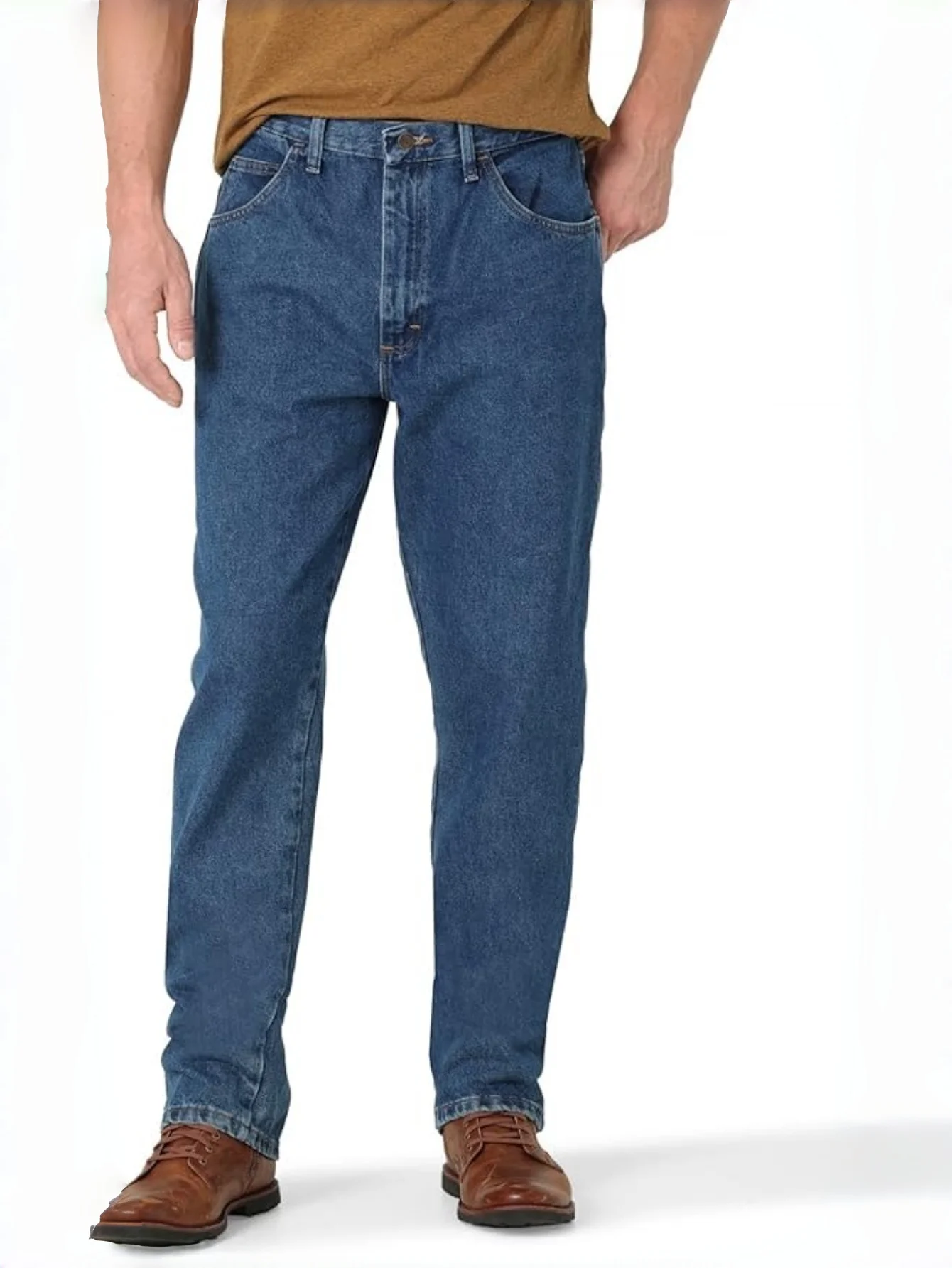 Jeans Men Classic Medium Blue Wash Straight Fit Durable Workwear Casual Basic Denim Pants Everyday Street Trousers