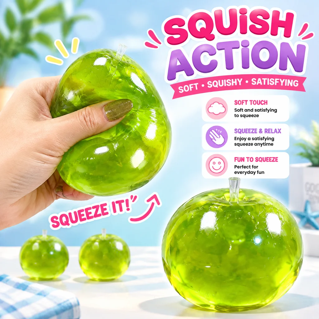 Soft Squishy Slow Rebound Stress Ball Green Apple Fidget Sensory Toy for ADHD Autism Adults Kids Funny Christmas Gift