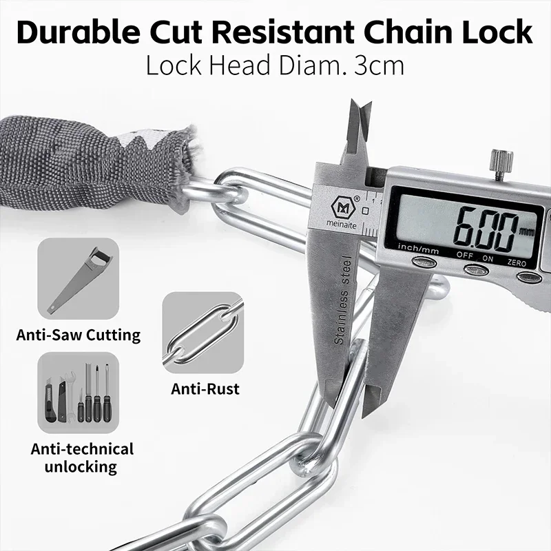 WEST BIKING 100-150cm Bicycle Chain Code Lock Safety 5 Digit Combination Anti-Theft Bicycle Motorcycle Lock E-bike Accessories