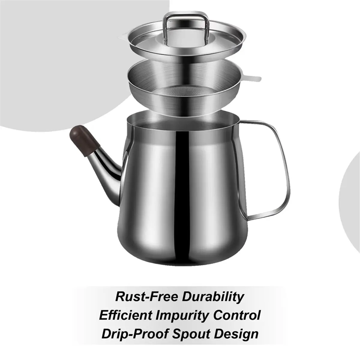 【AT48】 NEW Oil Pourer HeatResistant Dustproof with Filter Large Capacity Stainless Steel Oil Filter Pot for Home Restaurant 1.5L