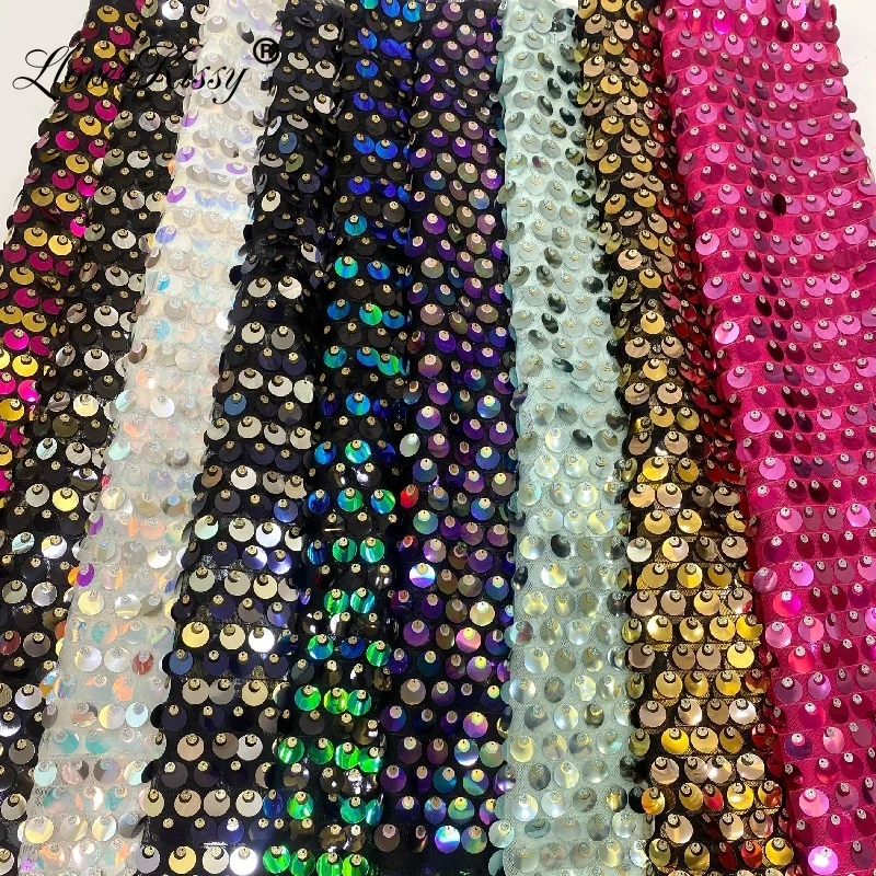 

Fashion 3 Types of Sequin Combination Mesh Embroidery Sequin Fabric Stage Performance Evening Dress Glitter Fabric Width 125CM