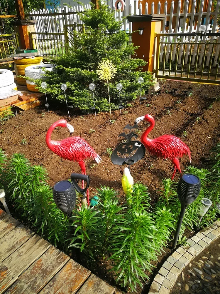 Outdoor Garden Decoration Iron Flamingo Statues Exterior Gardening Orchard And Vegetable Patch Deco For Country House Sculptures