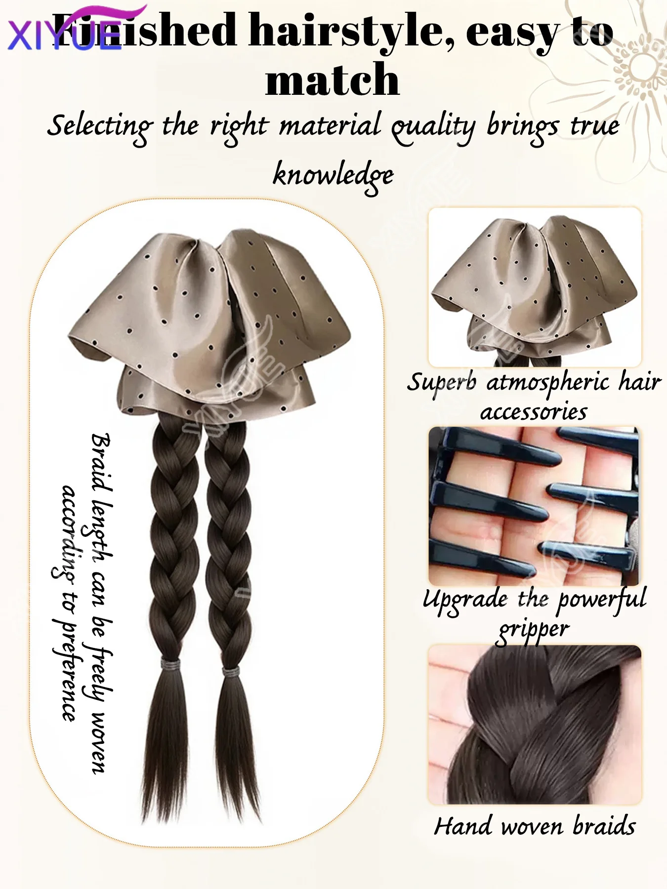 XIYUE Shallow coffee wave point Hair Ring Claw Clip Synthetic Ponytail Hairband Clip Single Fried Dough Twists Long Braid XIYUE