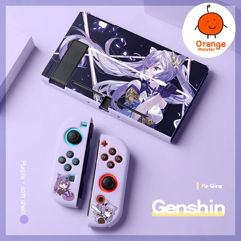 Soft Protective Cover For NS Switch/oled Genshin Anime Characters TPU Material Anti-slide Washable Anti-fall Decorative Case