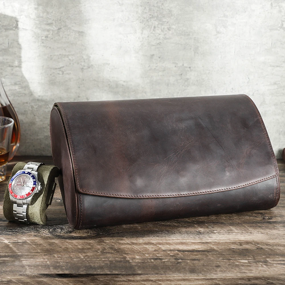 Scatola per orologi da viaggio con 8/6/4/3/2/1 slot Custodia da viaggio per orologi in pelle Crazy Horse Organizzatore per orologi Custodia per orologi marrone