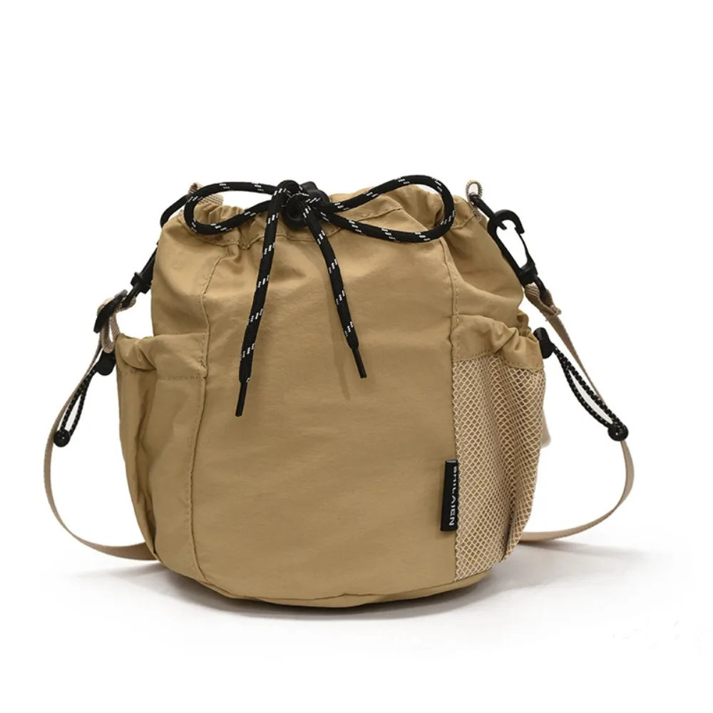 

Korean Style Drawstring Bucket Bag Purse Solid Color Nylon Shoulder Bag Mobile Phone Bag Handbag Small Crossbody Bag Outdoor