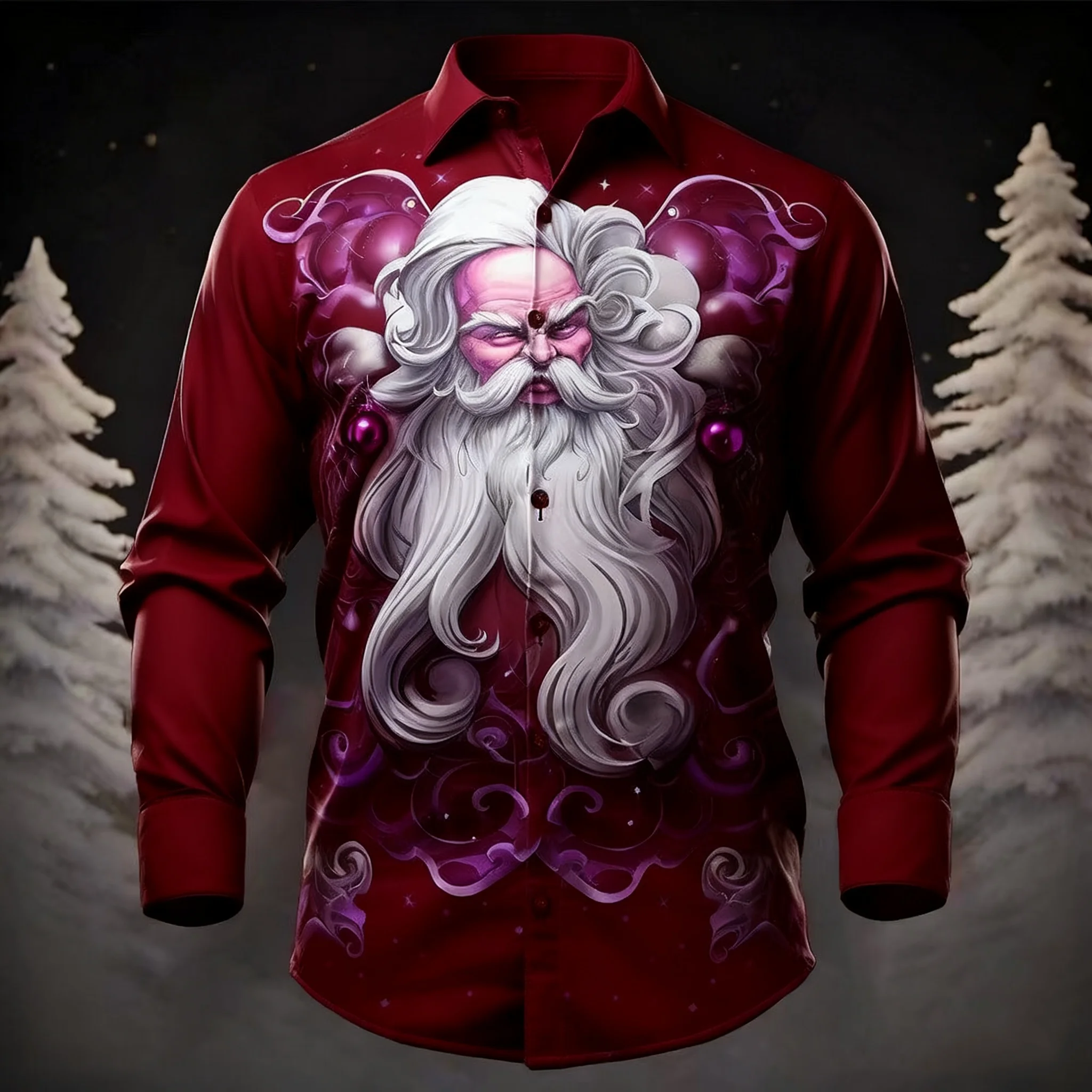 

2026 Fashion Christmas Theme 3D Print Men's Casual Long-Sleeve Shirt, Street Style Party Shirt, Santa Claus Hot Selling Item