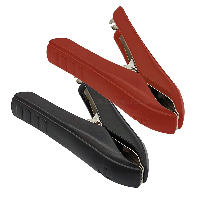 2Pcs 100mm Alligator Test Clips Nylon Shell and Nickel Plated Testing Probe Connector Thickening Crocodile Fire Clip Black Red