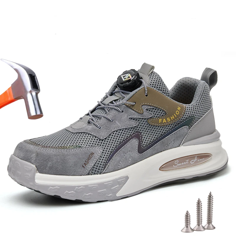 

Rotation button Work Safety Shoes Men Women Steel Toe Shoes Breathable Work Sneakers Lightweight Protective Safety Boots