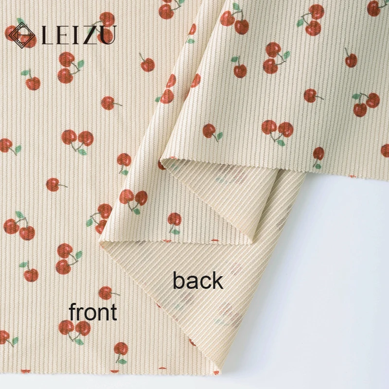 0.5/1/2Yard Ribbed Corduroy Fabric Cute Cherry Heart Print Spring Autumn DIY Sewing Fabric Making Pants Jacket Clothing Cloth