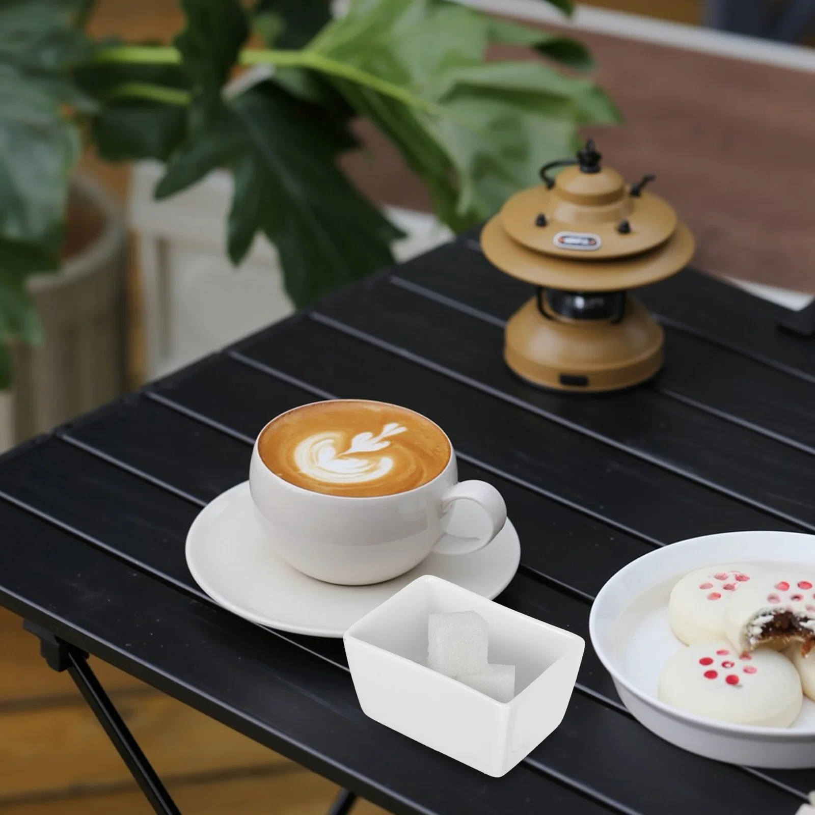 

2Pcs Rectangular Sugar Container Ceramic White Coffee Canister for Kitchen Sugar Cubes Candy Storage Holder Butter Bowl