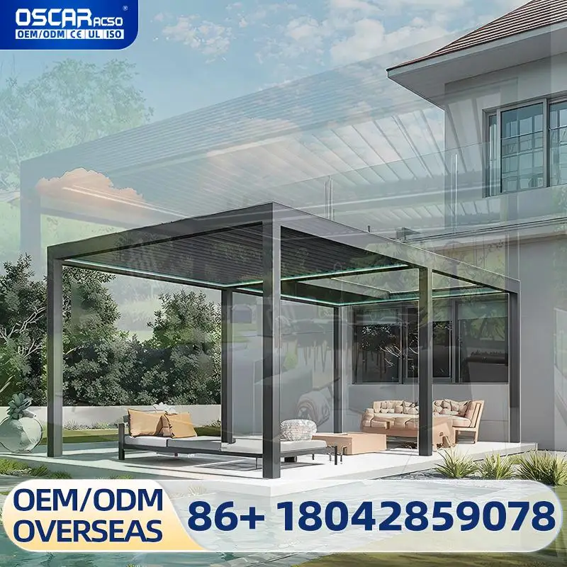 

Remote Control Smart Motorized Outdoor Slat Screen for Patio Terrace Bioclimatic Aluminum Structure Ideal for Gardens Patios and