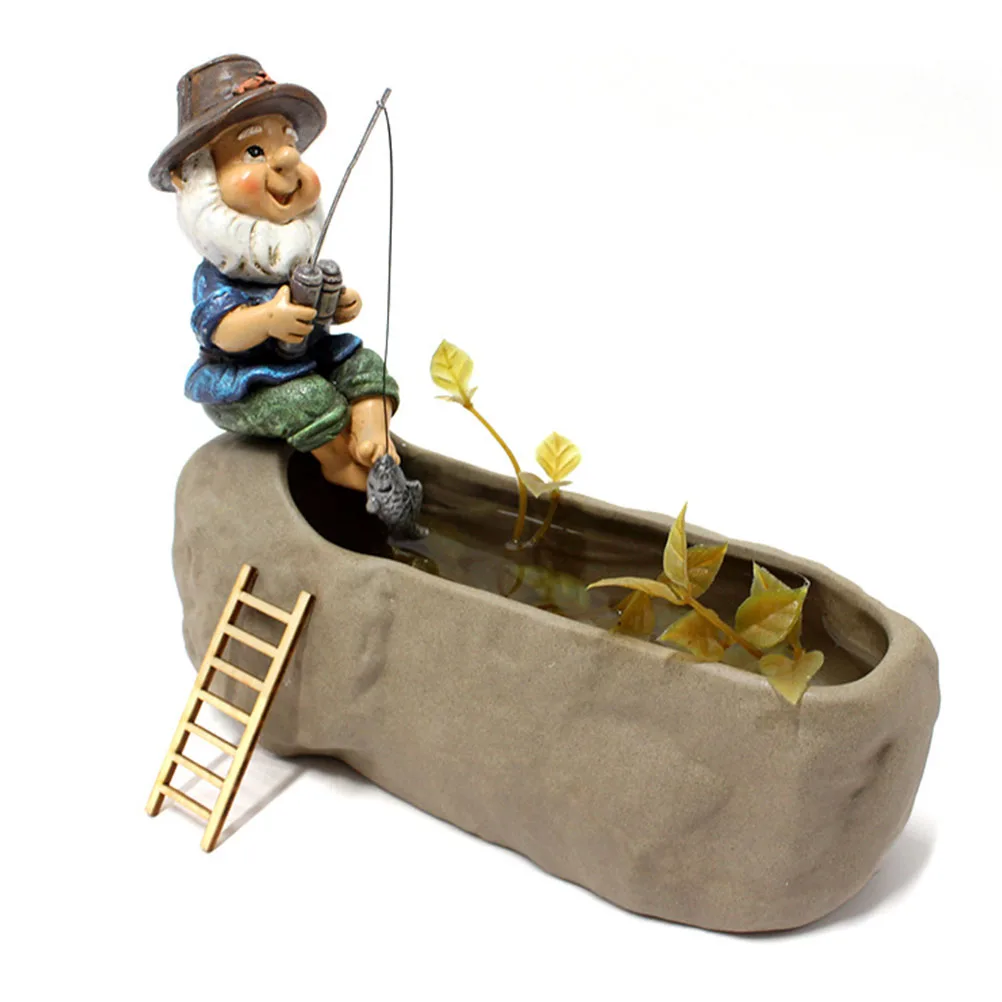 

1Pcs Resin Fishing Dwarf Garden Decor Outdoor Ornament Unique Courtyard Landscape Sculpture for Mall Office Desktop Decor