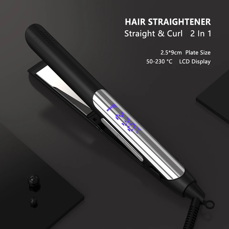 Professional Hair Flat Iron 2 In 1 Hair Curler Adjustable Temperature Fast Heating Hair Straightener Straightening Iron