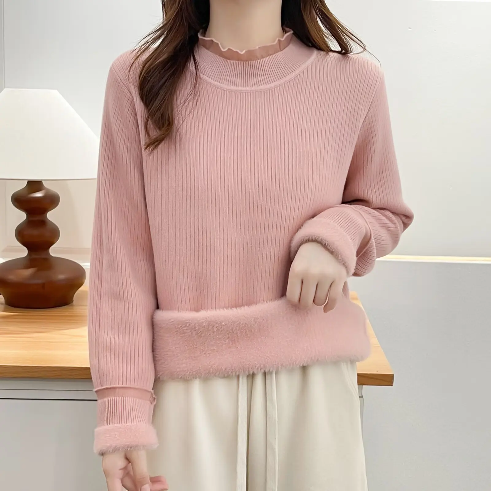 

XXXXL модные женские свитера больших размеров, новый осенне-зимний стиль, вязаные флисовые теплые джемперы с кружевным воротником, 2329